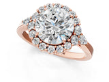 Rose gold Round Cut Diamond Halo Ring with Pear Side Stones and Prong Setting_58