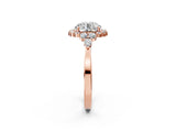 Rose gold Round Cut Diamond Halo Ring with Pear Side Stones and Prong Setting_59