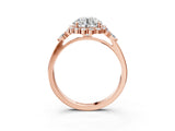 Rose gold Round Cut Diamond Halo Ring with Pear Side Stones and Prong Setting_60