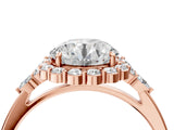 Rose gold Round Cut Diamond Halo Ring with Pear Side Stones and Prong Setting_61