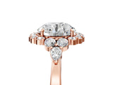 Rose gold Round Cut Diamond Halo Ring with Pear Side Stones and Prong Setting_62