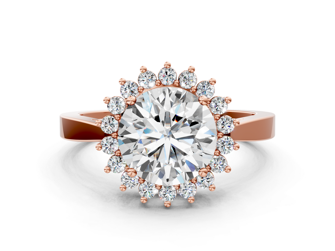 Rose gold Round Cut Diamond Halo Ring with Round Brilliant Halo and Solitaire Band_104
