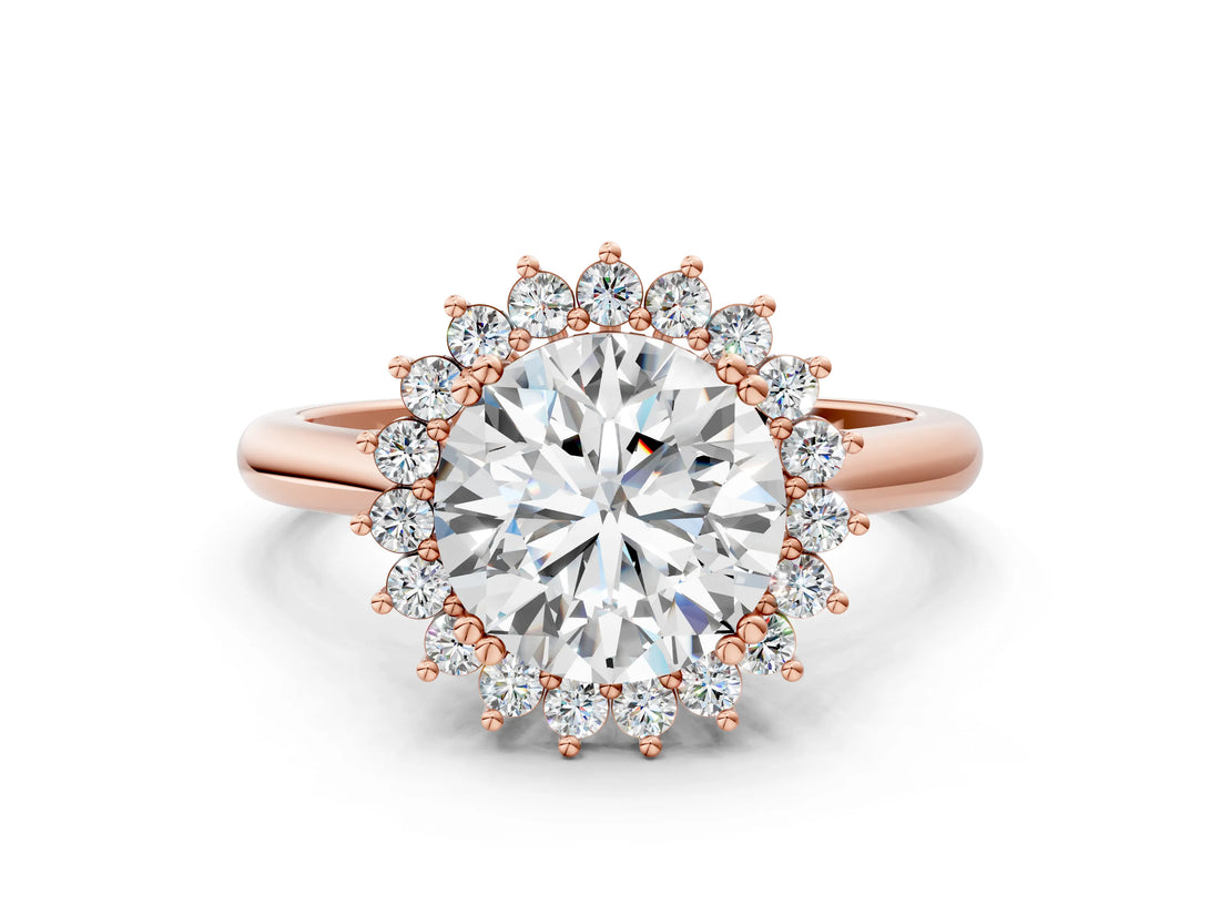 Rose gold Round Cut Diamond Halo Ring with Solitaire Band and Prong Setting_69