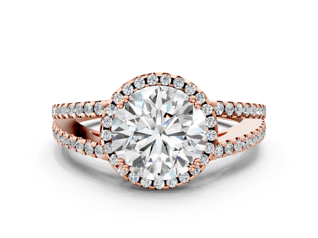 Rose gold Round Cut Diamond Halo Split Shank Engagement Ring_39