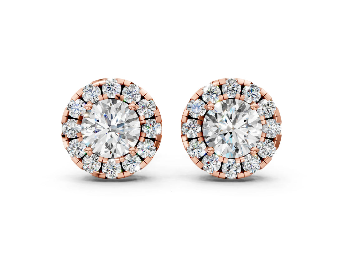 Rose gold Round Cut Diamond Halo Stud Earrings_6