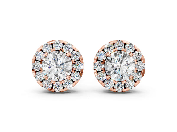 Rose gold Round Cut Diamond Halo Stud Earrings