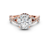 Rose gold Round Cut Diamond  Halo Twist Band Solitaire Prong Setting Ring_36