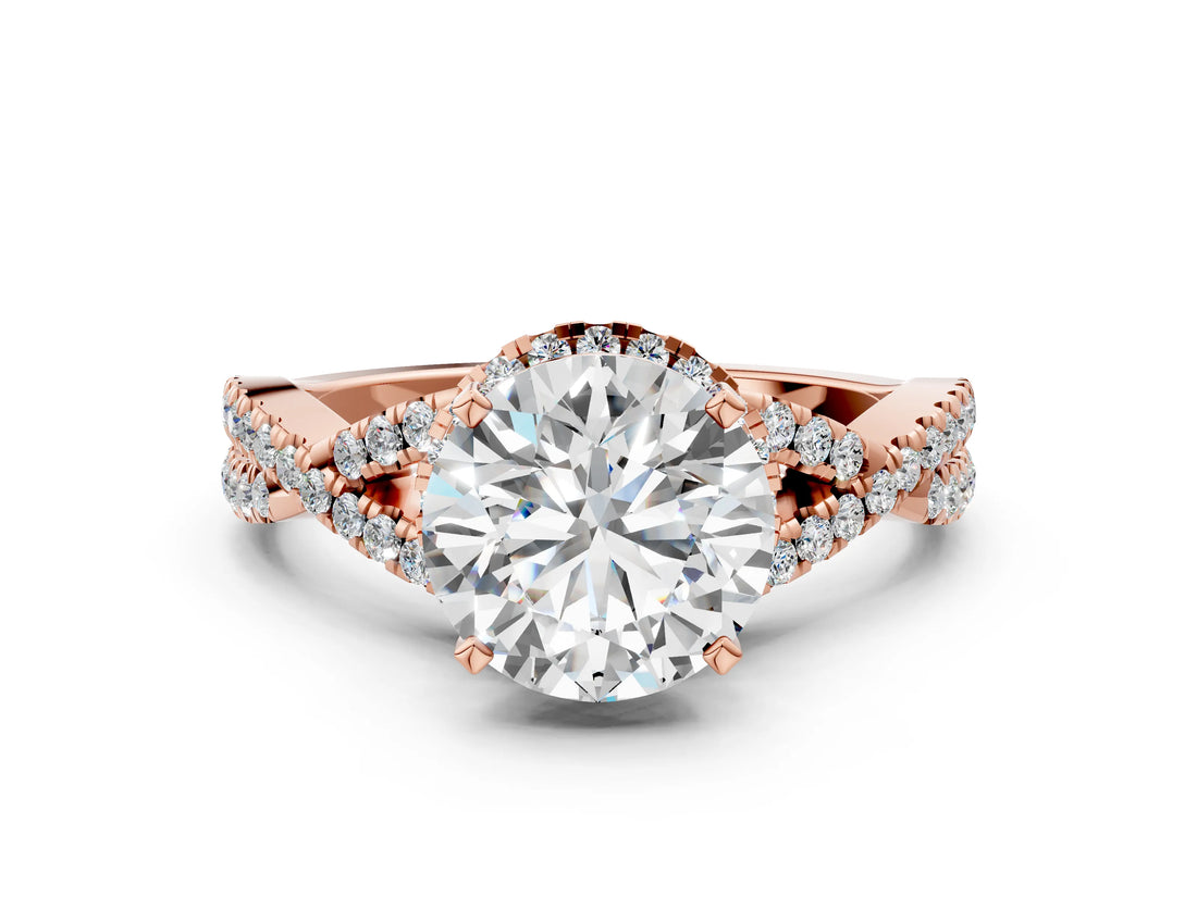 Rose gold Round Cut Diamond  Halo Twist Band Solitaire Prong Setting Ring_60