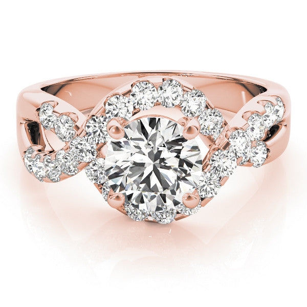 Rose gold Round Cut Diamond Halo Twist Band with Four-Prong Setting 1
