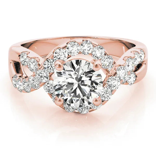 Rose gold Round Cut Diamond Halo Twist Band with Four-Prong Setting