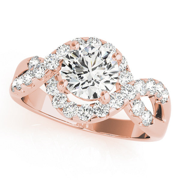 Rose gold Round Cut Diamond Halo Twist Band with Four-Prong Setting