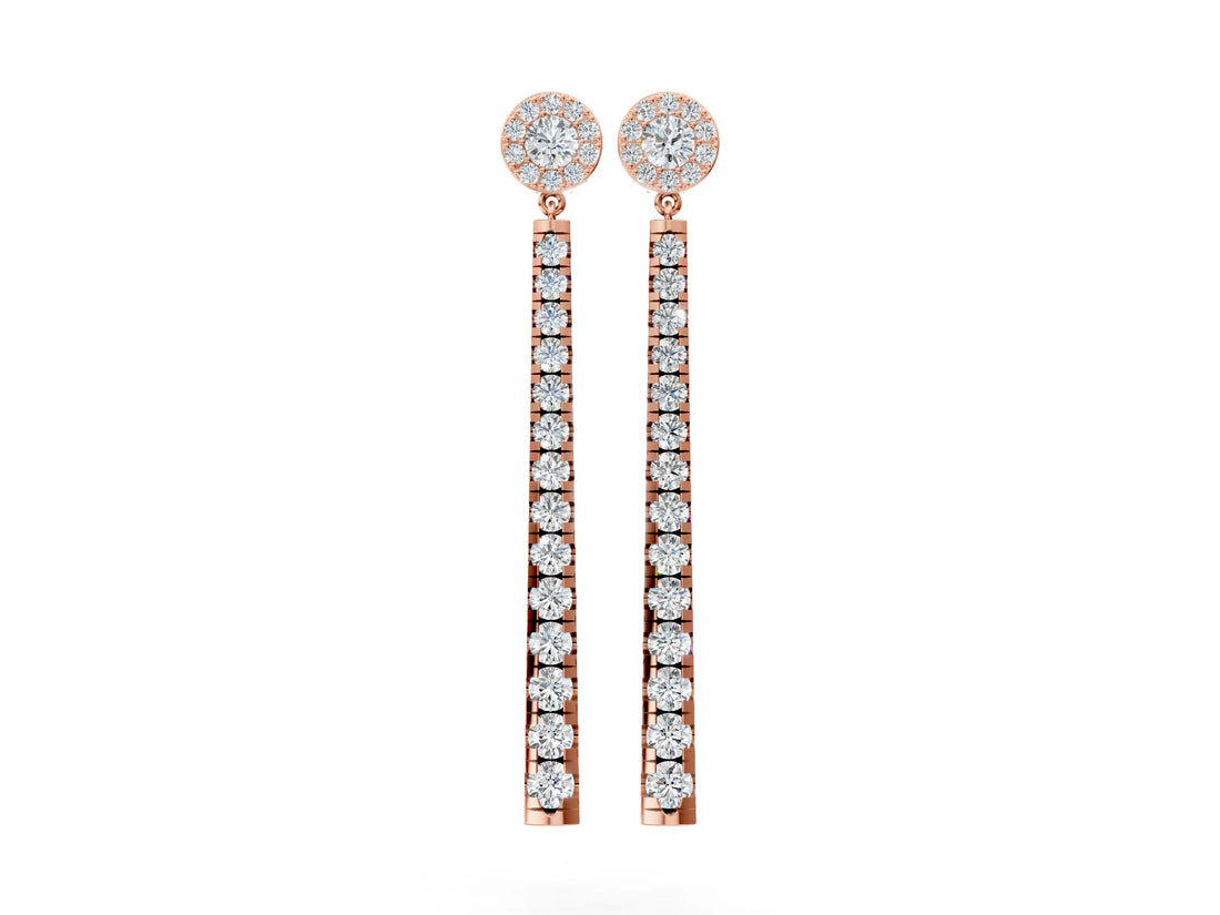 Rose gold Round Cut Diamond Hinged Graduated Drop Earrings_8