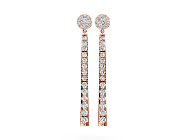 Rose gold Round Cut Diamond Hinged Graduated Drop Earrings