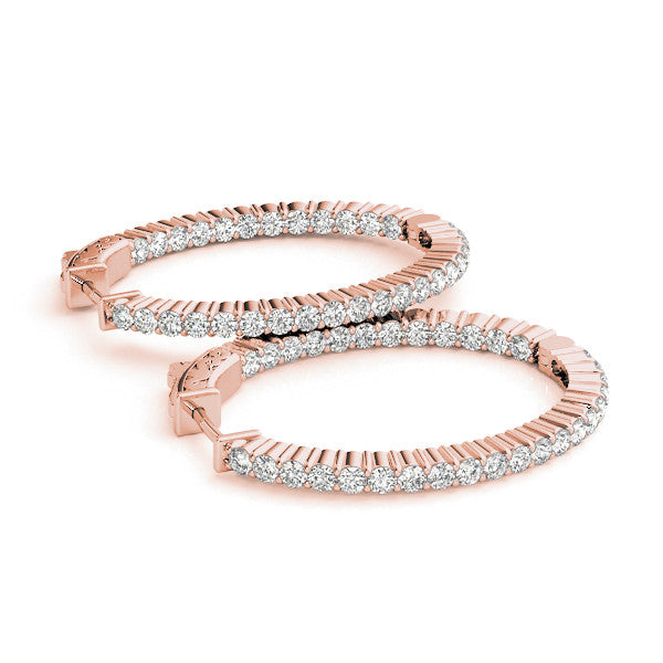 Rose gold Round Cut Diamond Hoop Earrings with Channel Setting and Four-Prong Setting