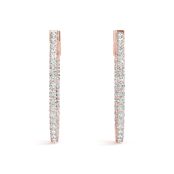 Rose gold Round Cut Diamond Hoop Earrings with Channel Setting and Four-Prong Setting