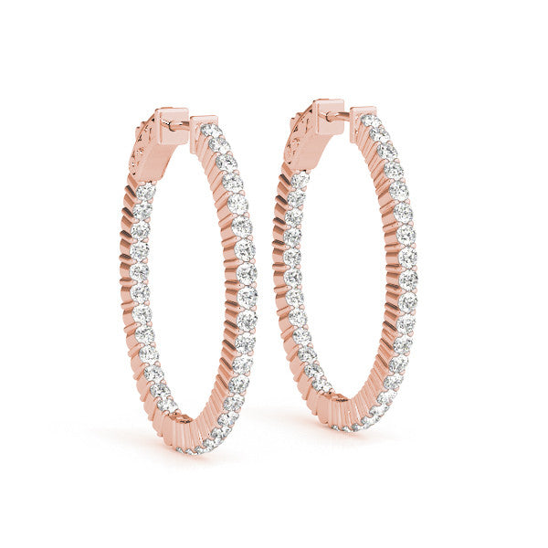 Rose gold Round Cut Diamond Hoop Earrings with Channel Setting and Four-Prong Setting