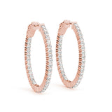 Rose gold Round Cut Diamond Hoop Earrings with Channel Setting and Four-Prong Setting