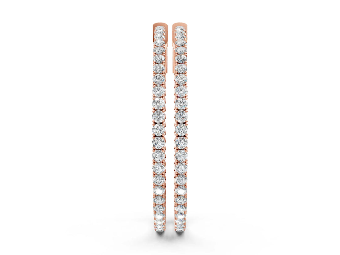 Rose gold Round Cut Diamond Hoop Earrings with Pavé Setting and Prong Set Stones_8