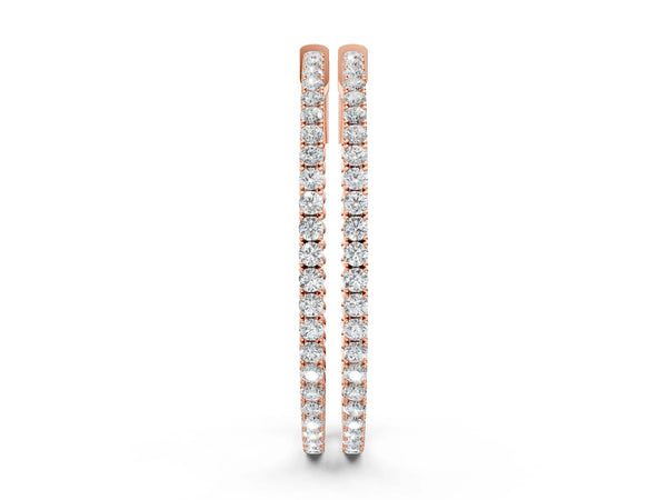 Rose gold Round Cut Diamond Hoop Earrings with Pavé Setting and Prong Set Stones