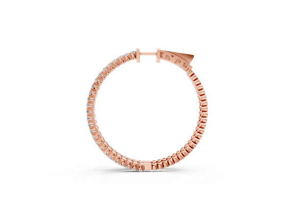 Rose gold Round Cut Diamond Hoop Earrings with Pavé Setting and Prong Set Stones