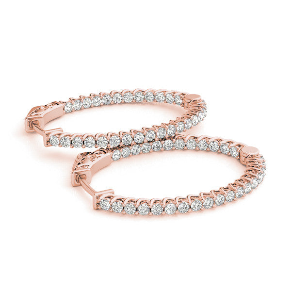 Rose gold Round Cut Diamond Inside-Out Hoop Earrings in White Gold with Prong Setting