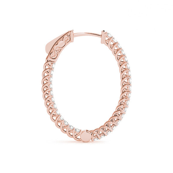 Rose gold Round Cut Diamond Inside-Out Hoop Earrings in White Gold with Prong Setting 2