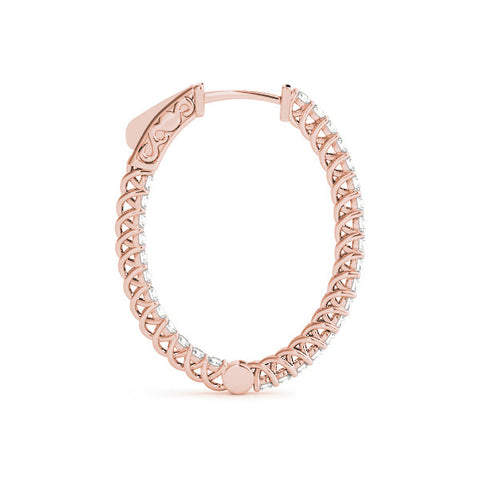 Rose gold Round Cut Diamond Inside-Out Hoop Earrings in White Gold with Prong Setting 2