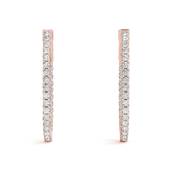 Rose gold Round Cut Diamond Inside-Out Hoop Earrings in White Gold with Prong Setting 3