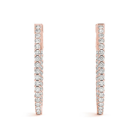 Rose gold Round Cut Diamond Inside-Out Hoop Earrings in White Gold with Prong Setting 3