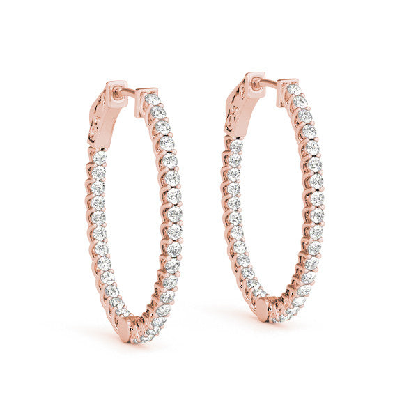 Rose gold Round Cut Diamond Inside-Out Hoop Earrings in White Gold with Prong Setting