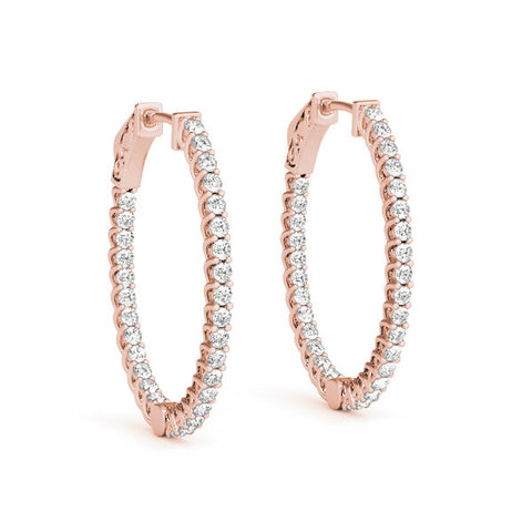 Rose gold Round Cut Diamond Inside-Out Hoop Earrings in White Gold with Prong Setting
