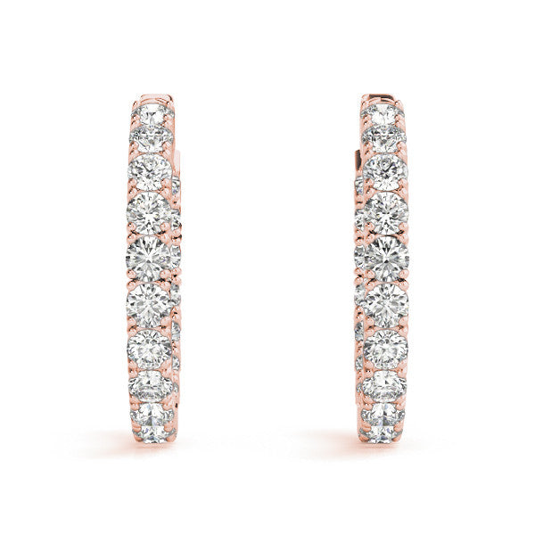 Rose gold Round Cut Diamond Inside-Out Hoop Earrings with Shared Prong Setting