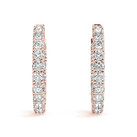 Rose gold Round Cut Diamond Inside-Out Hoop Earrings with Shared Prong Setting 3