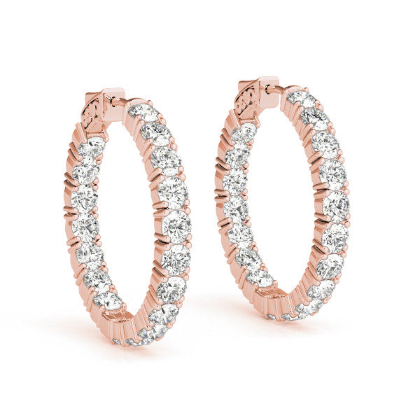 Rose gold Round Cut Diamond Inside-Out Hoop Earrings with Shared Prong Setting