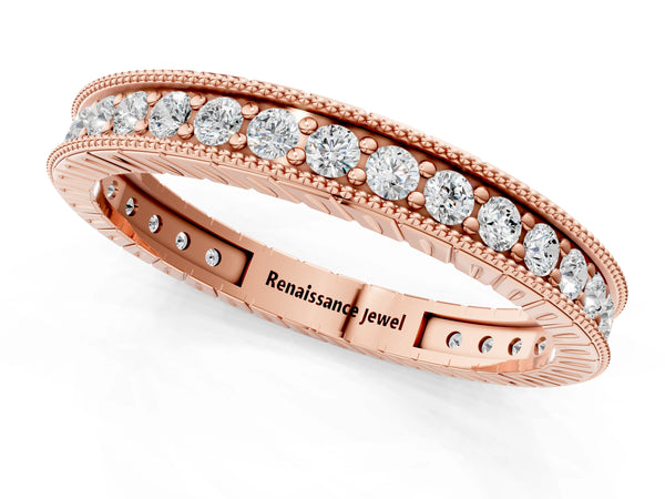 Rose gold Round Cut Diamond Milgrain Bezel Set Eternity Band