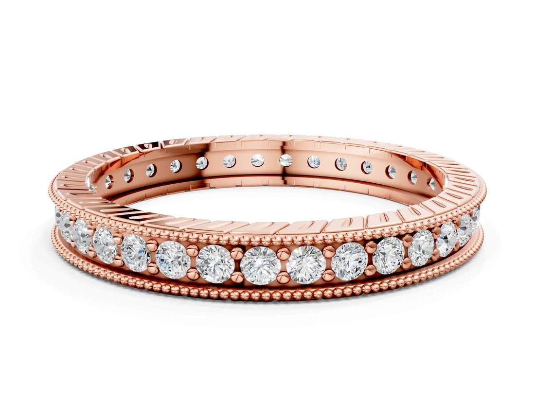 Rose gold Round Cut Diamond Milgrain Bezel Set Eternity Band_9