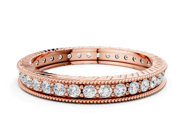 Rose gold Round Cut Diamond Milgrain Bezel Set Eternity Band