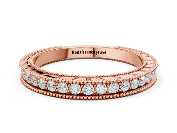 Rose gold Round Cut Diamond Milgrain Eternity Band with Channel Setting
