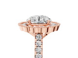 Rose gold Round Cut Diamond Milgrain Floral Halo Engagement Ring with Pavé Band_29