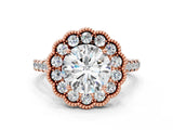 Rose gold Round Cut Diamond Milgrain Floral Halo Engagement Ring with Pavé Band_48
