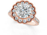 Rose gold Round Cut Diamond Milgrain Floral Halo Engagement Ring with Pavé Band_49
