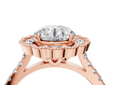 Rose gold Round Cut Diamond Milgrain Floral Halo Engagement Ring with Pavé Band_52