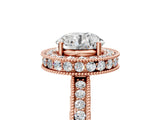 Rose gold Round Cut Diamond Milgrain Halo Engagement Ring with Round Pavé Band and Prong Setting_17