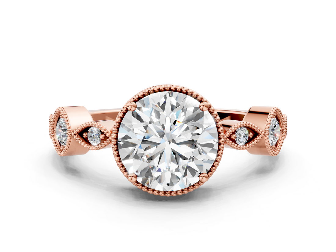 Rose gold Round Cut Diamond Milgrain Marquise Band with Prong Setting_3