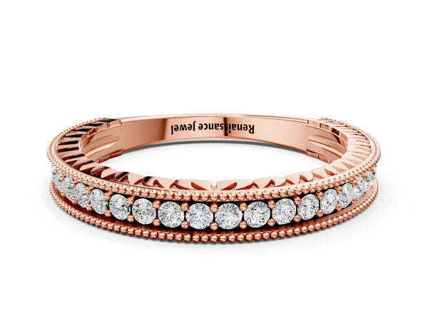 Rose gold Round Cut Diamond Milgrain Pavé Eternity Band