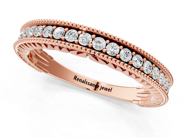 Rose gold Round Cut Diamond Milgrain Pavé Eternity Band