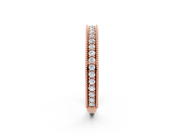Rose gold Round Cut Diamond Milgrain Pavé Eternity Band