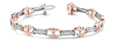 Rose gold Round Cut Diamond Milgrain Tennis Bracelet with Fleur-de-Lis Prong Setting