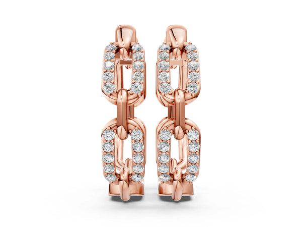 Rose gold Round Cut Diamond Paperclip Hoop Earrings