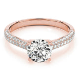 14K White Gold 2.09 Carat F VS1 Round Cut Diamond Pavé Band Solitaire Ring with Four-Prong Setting